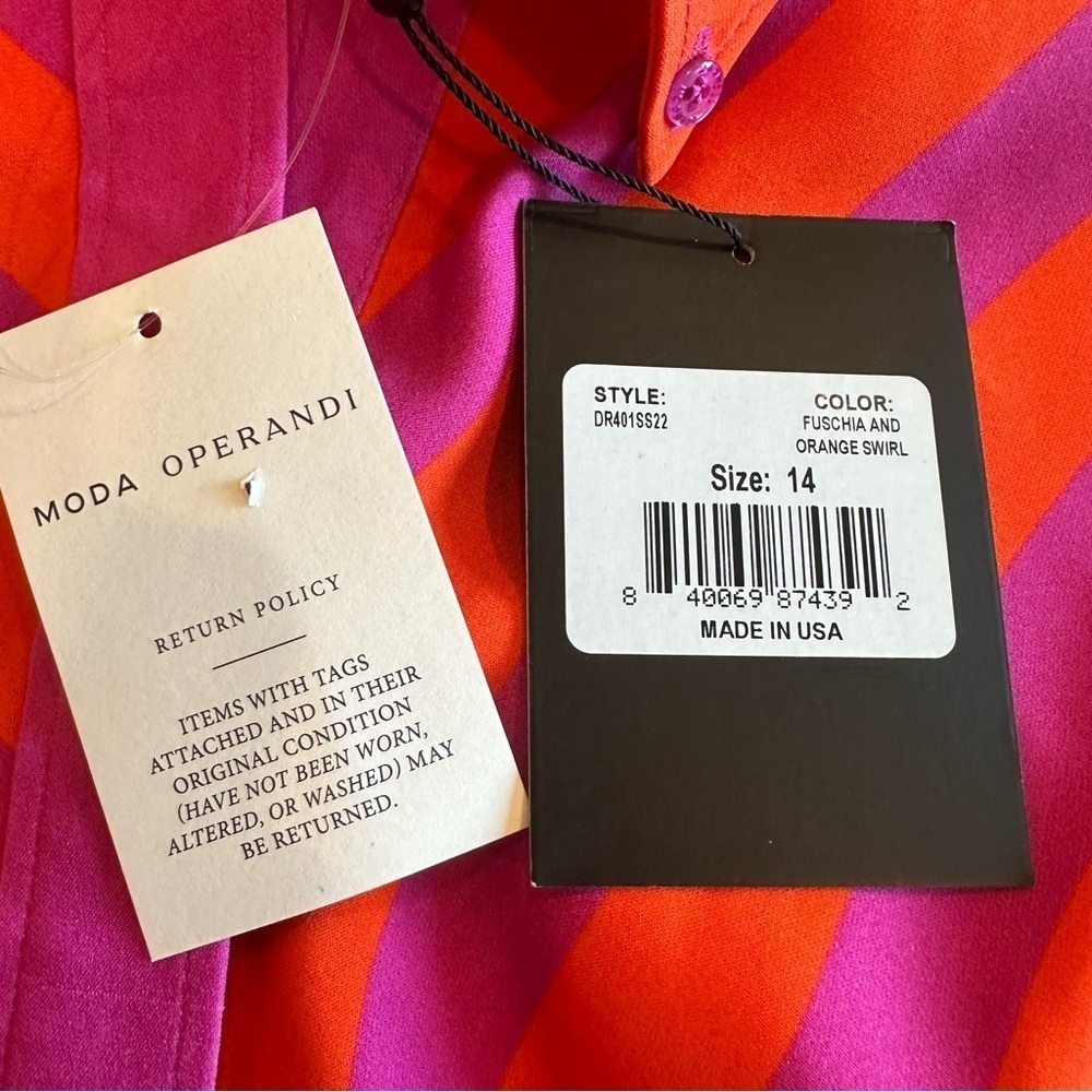 NWT BRANDON MAXWELL The Nouveau Mini Shirt Dress Fuchsia & Orange Swirl size 14 - Picture 11 of 12